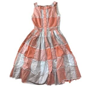 Handmade Vintage 1960s Plaid Dress Women XS S Peach Pink Grey Retro Mod Skater